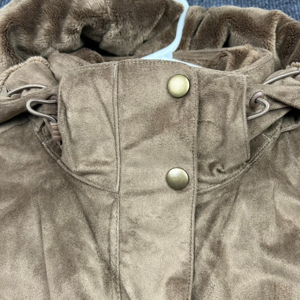 LL Bean Women's Small Faux Suede Hooded Jacket Brown Plush Full Zip Snaps - Picture 2 of 16